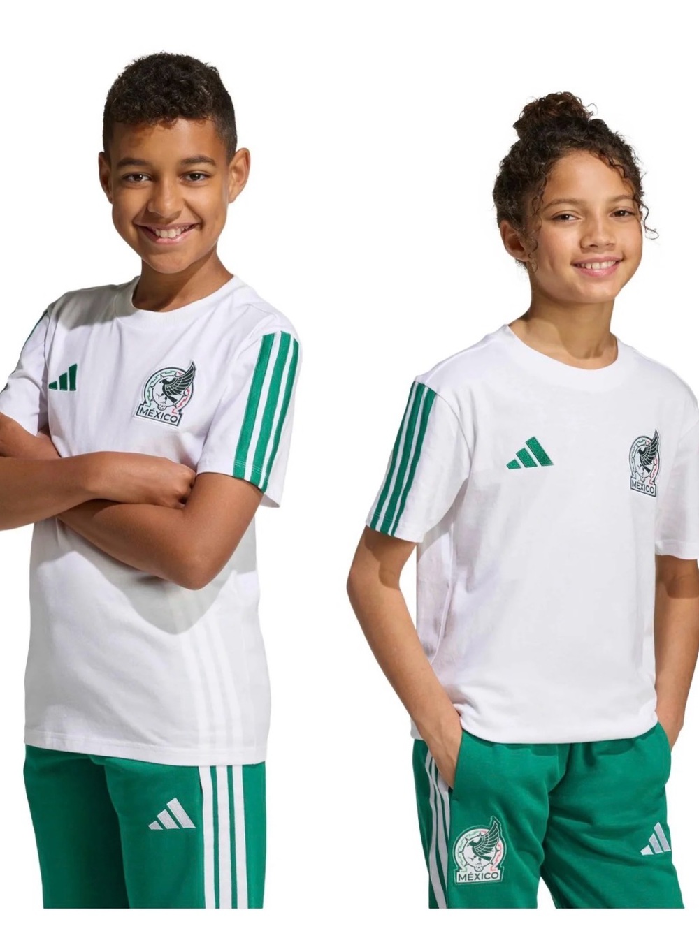 adidas White Mexico Soccer Tee with Green Stripes